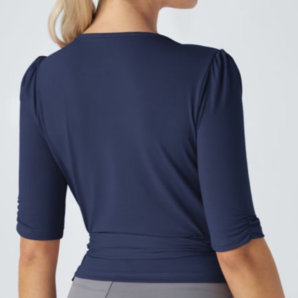 NWT Halara Women's V Neck Wrapped Tie Side Work Blouse Color: Dark Sapphire - Picture 2 of 8